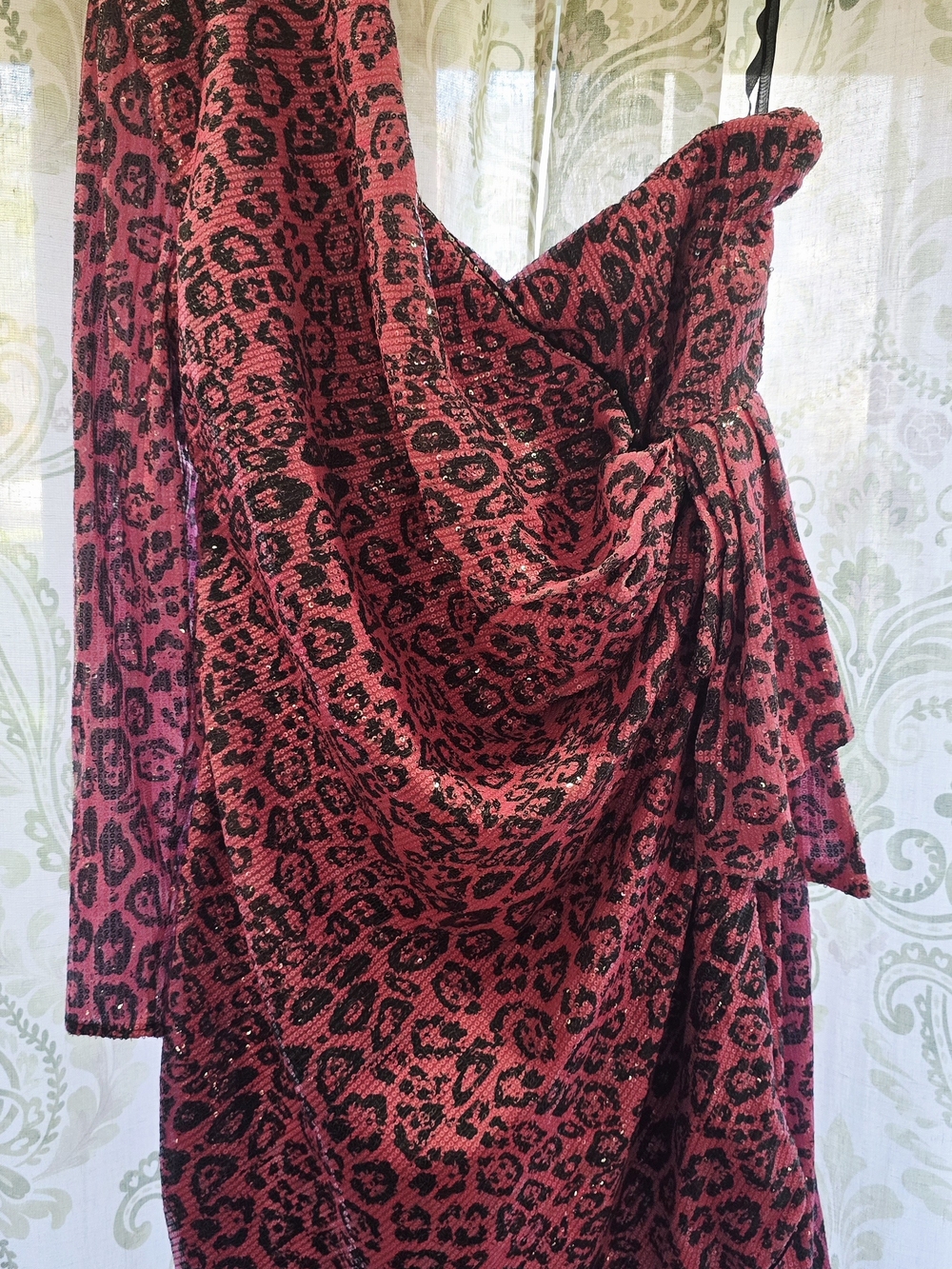 Pink and Black Leopard Print Draped Dress
